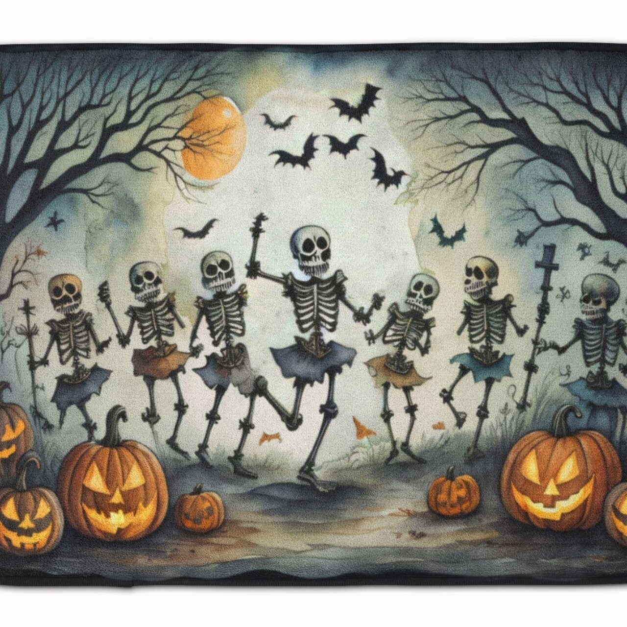 Edge Collections - 19" X 27" - Multicolor - Dancing Skeletons Memory Foam Kitchen Mat Machine Washable - 1 Piece